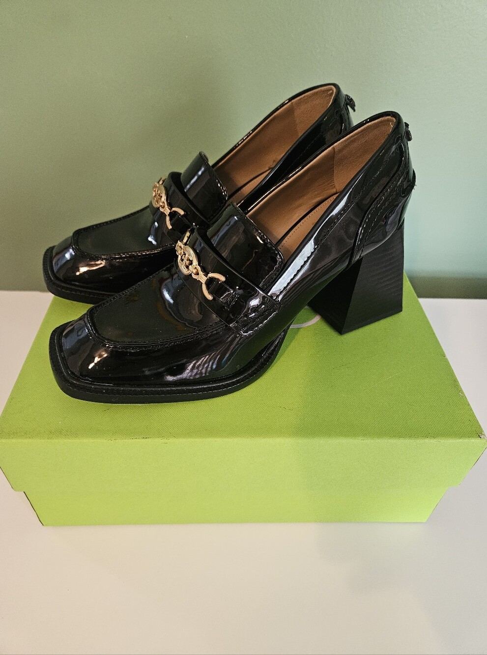 Sam Edelman Quincy Block Heel Loafers with Gold Bit Detail
